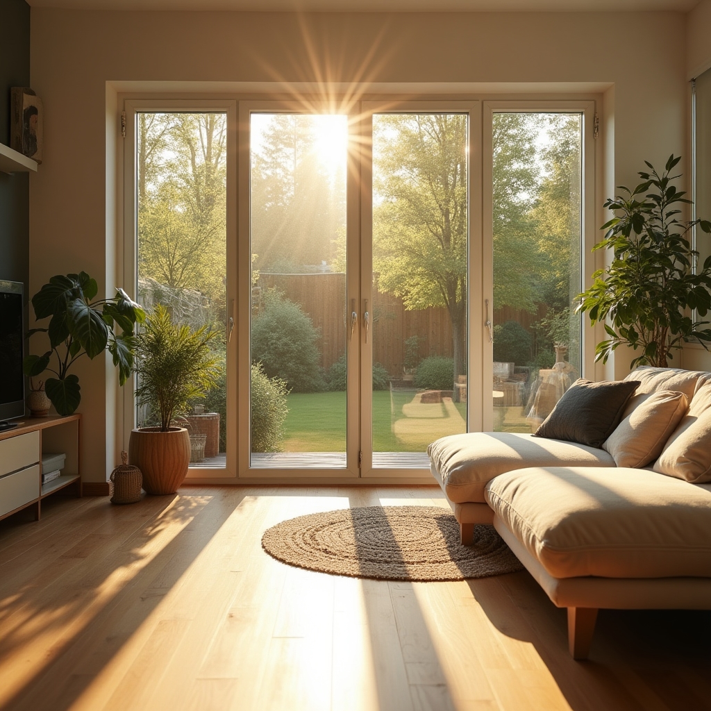 Helles Wohnzimmer mit sauberen Fenstern